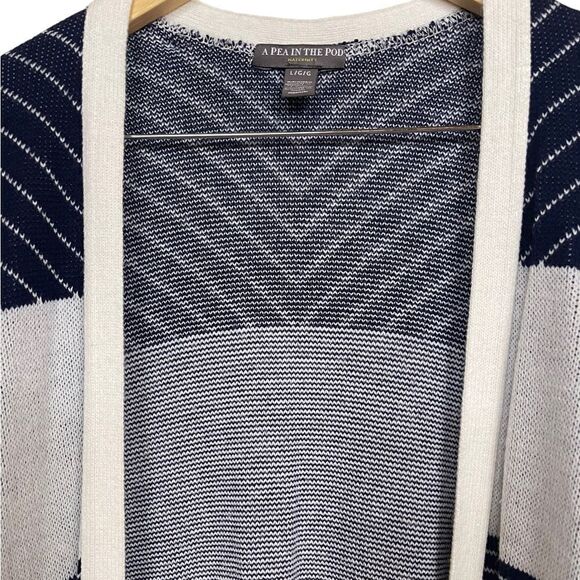 A Pea in the Pod Open Cardigan Sweater Duster Large Grey Blue Striped - Picture 2 of 6